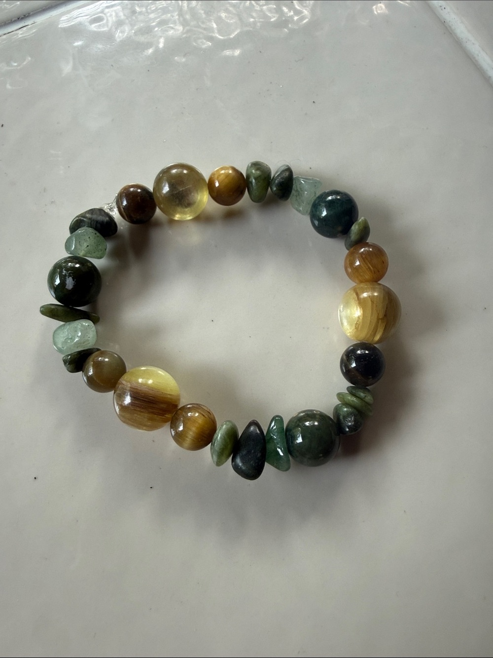 Multicolor Green and Gold Beaded Stretch Bracelet